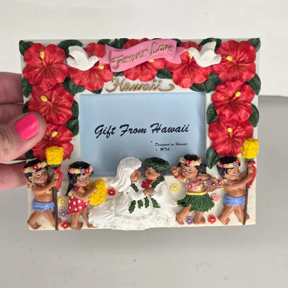Hawaii Wedding Photo Frame Forever Love Hibiscus Hula Dancers 3D Resin 5x6